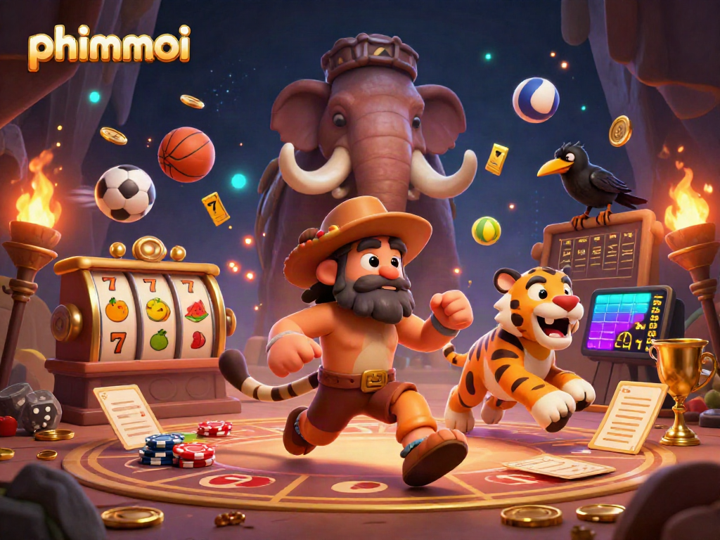 Experience phimmoi's thrilling casino adventure with lively cavemen, tigers, and dynamic game elements.