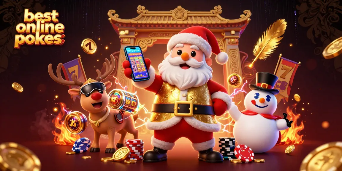Experience the best online pokies with a festive scene featuring Santa, his reindeer, and a snowman.
