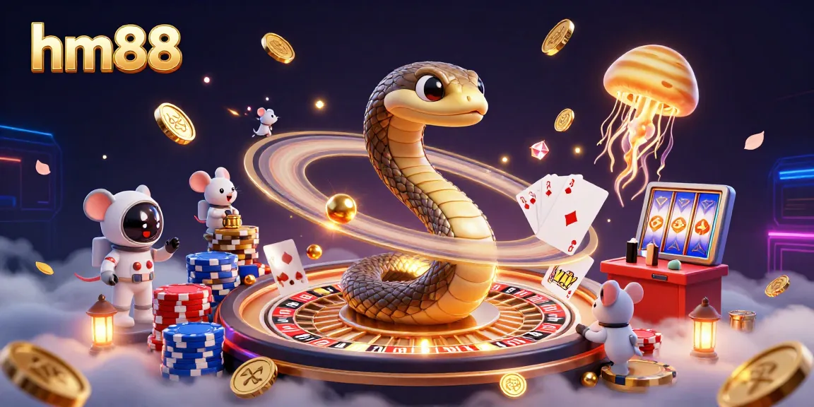 Experience the thrill of hm88 with our dynamic casino scene of cosmic characters and vibrant gaming elements.